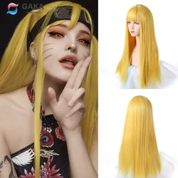 GAKA Lange Gerade Synthetische Haar Gelb Lila Blue Heat-Beständig Cosplay Perücke Mit Pony Für Frauen