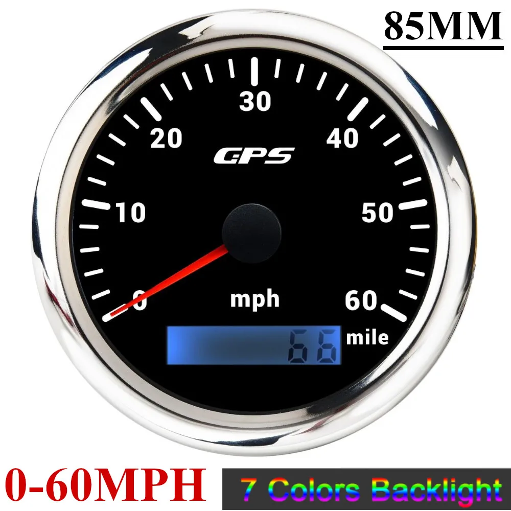 85mm GPS Speedometer Odometer Gauge 0-120MPH 160MPH 120KMH 200kmh with 7Colors Backlight For Car Boat Motorcycle Truck 12V/24V image 3