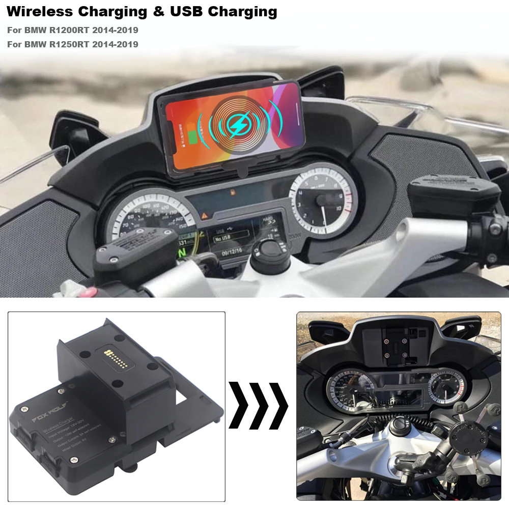 Wireless Charging Phone Navigation Bracket R1250RT Motorcycle Phone Holder USB Charging Mount Stand For BMW R1200RT 2014-2019