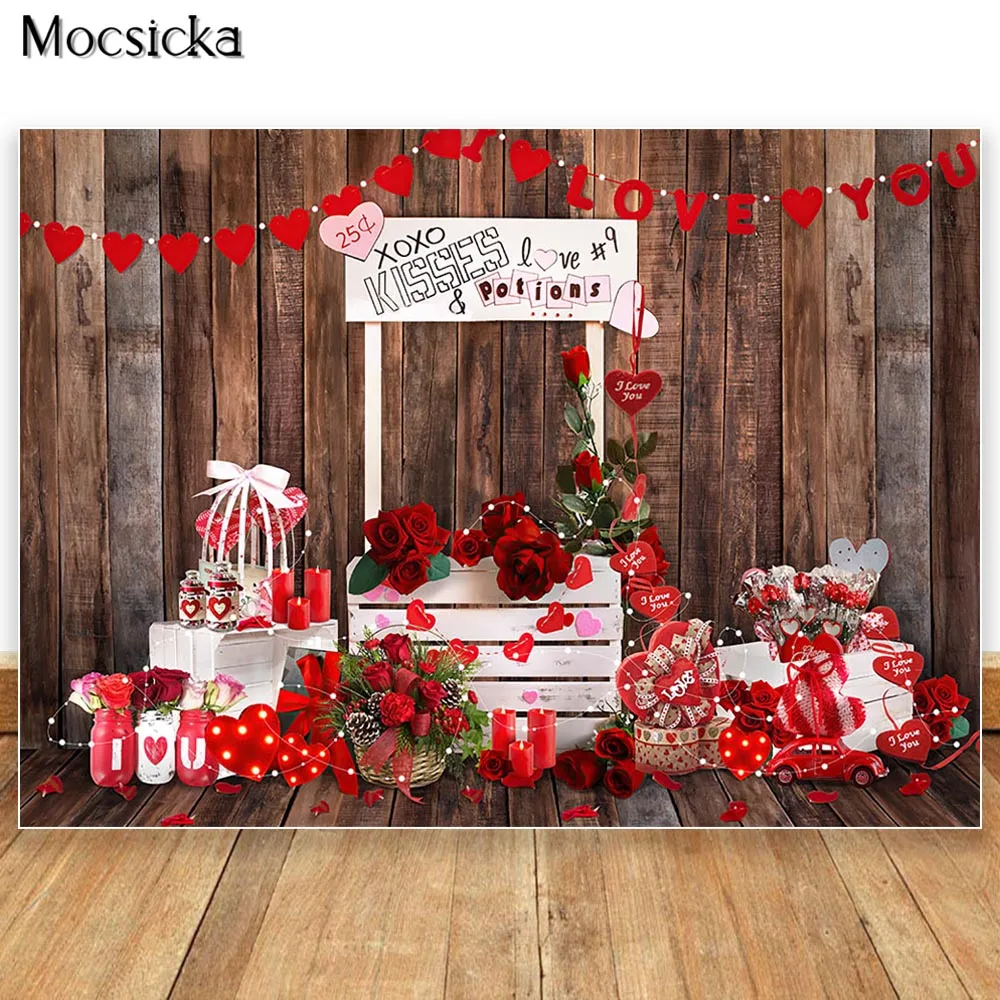 

Valentine's Day Backdrop Red Love Hearts Rose for Bridal Shower Photography Background Cake Smash Studio Portrait Shoot Props