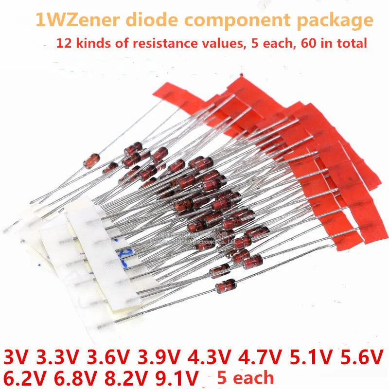 60 قطعة/الوحدة 1W 1N47 سلسلة 3V-9.1V 12 الأنواع ، 5 كل زينر ديود مكون حزمة