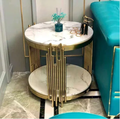 Light luxury edge, marble circle, sofa corner, postmodern gold-plated design, edge cabinet, custom-made rock plate toughened cof