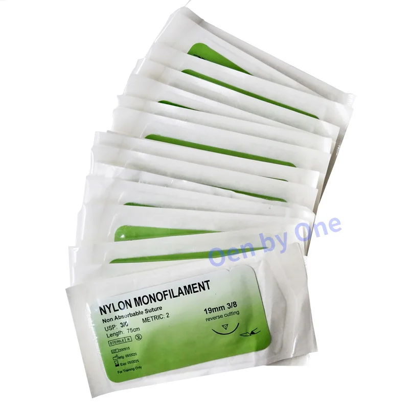 Medical Science 12 Pcs 75cm 2/0 3/0 Nylon Suture Needle Monofilament Thread Suture Practice Kit Teaching Demonstrations Exercise