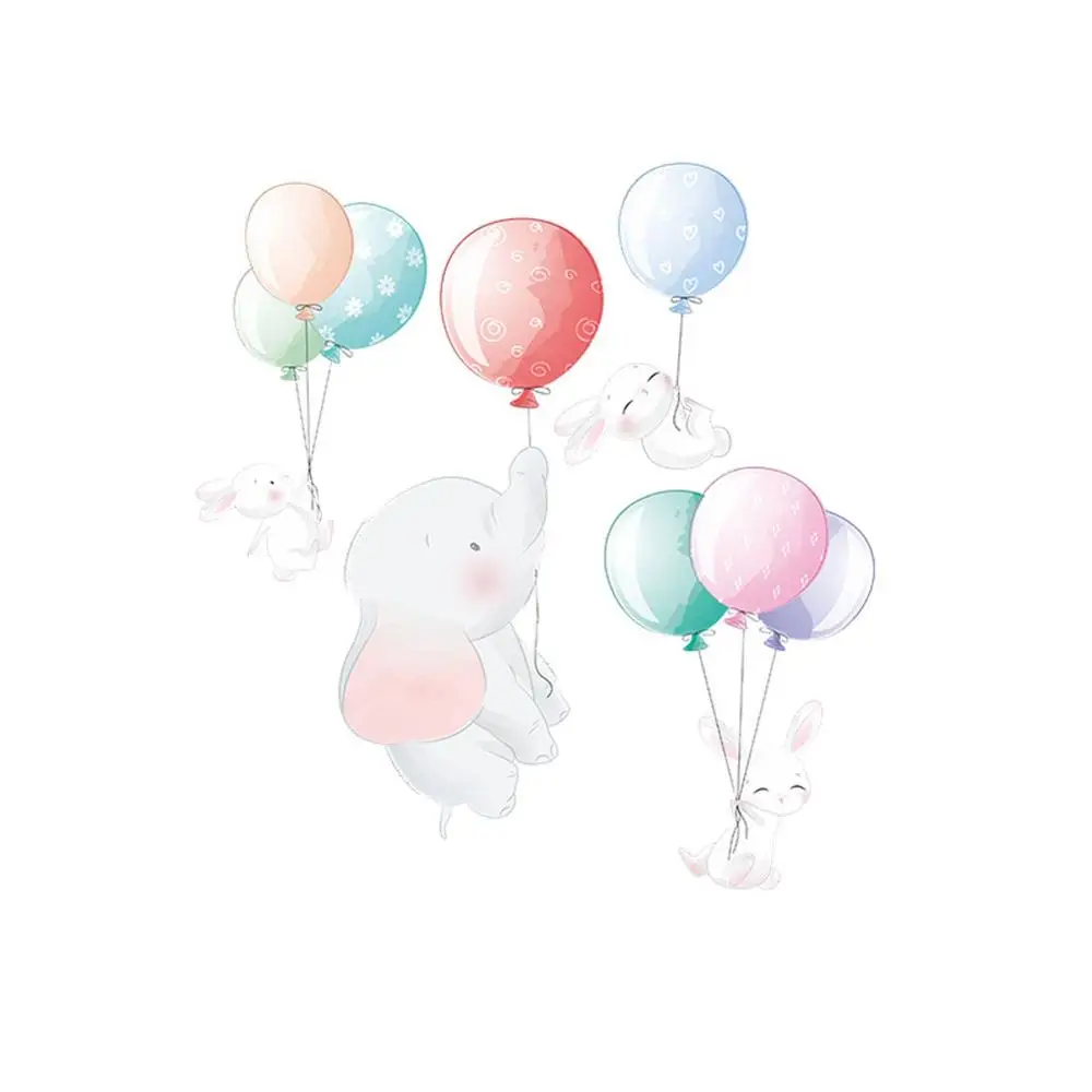 

Cartoon Balloon Elephant Bunny Wall Sticker For Kids Baby Room Bedroom Home Decoration Mural Living Room Nursery Decor Wallpaper