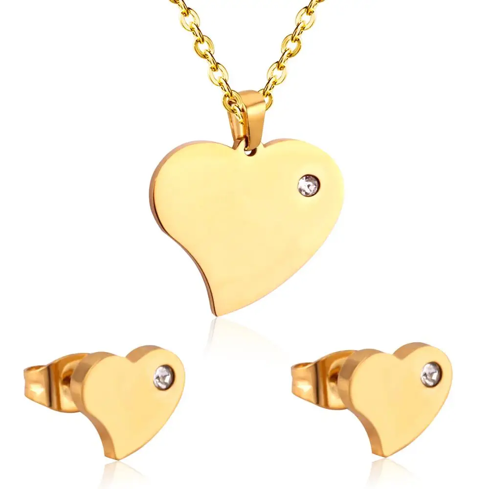 LUXUKISSKIDS Gold Color Stainless Steel Dubai Wedding Bridal Jewelry Sets Heart Necklace Earring Jewellery Sets For Women Girl