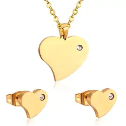 LUXUKISSKIDS Gold Color Stainless Steel Dubai Wedding Bridal Jewelry Sets Heart Necklace Earring Jewellery Sets For Women Girl