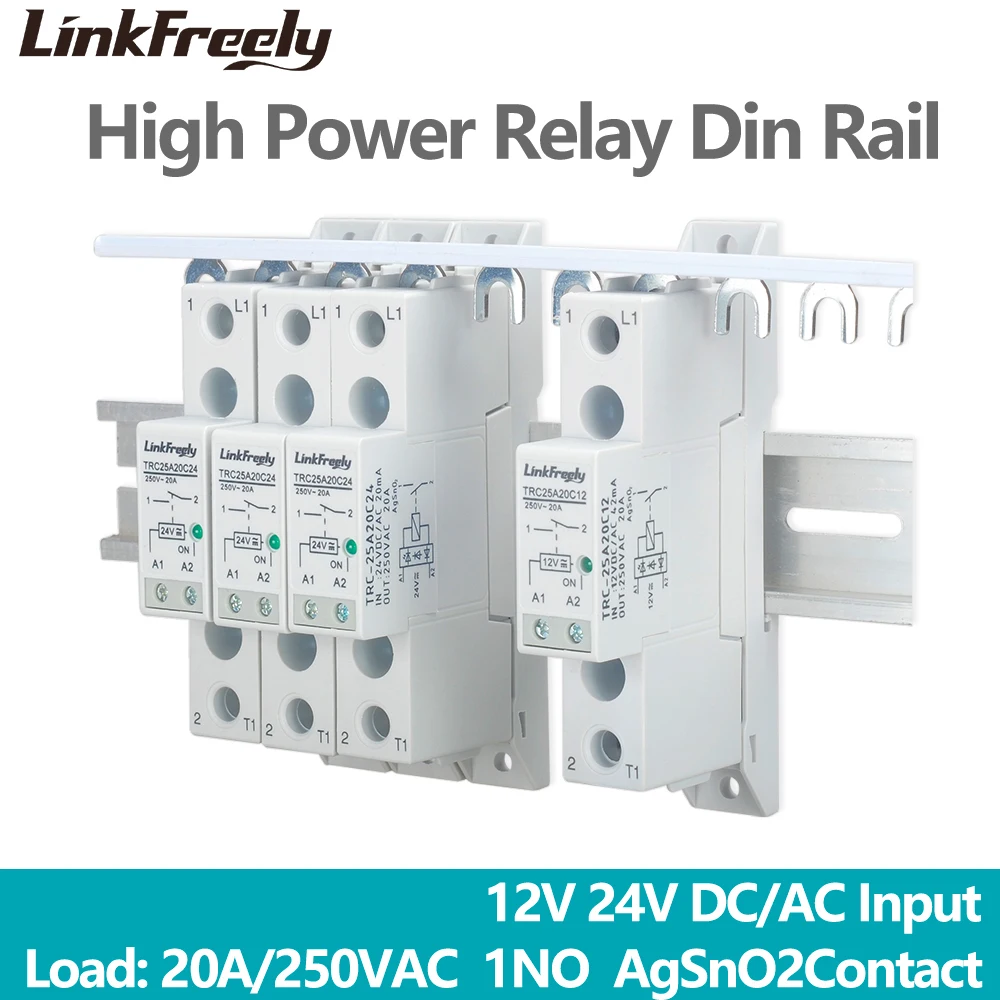 TRC-25A20C24 High Power Relay Din Rail  Input 24VDC/AC 20mA Output 250VAC 20A Electromagnetic Contact Relay Control Board Module