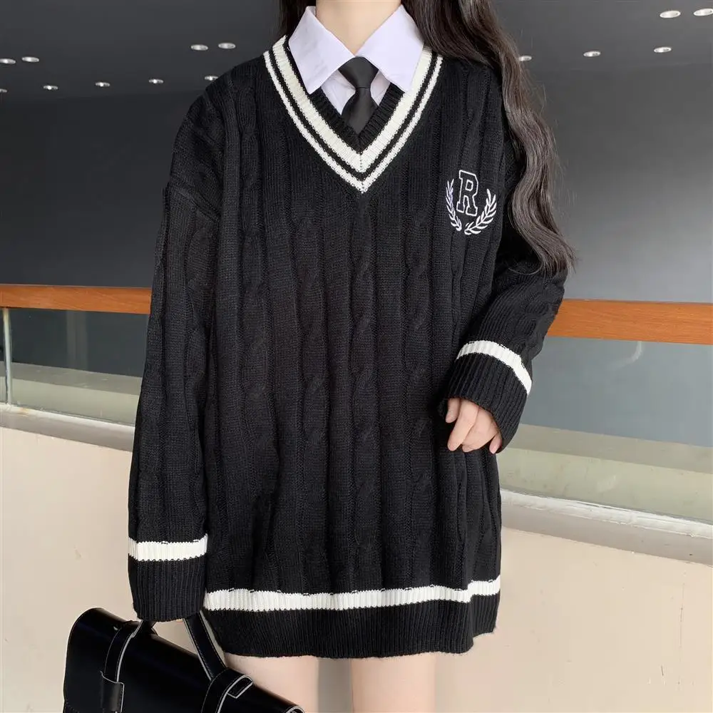 New College Stil Süße JK Uniform Pullover Pullover Koreanische V-ausschnitt Pullover Weibliche Student Lose Outwear Japanische Schuluniform