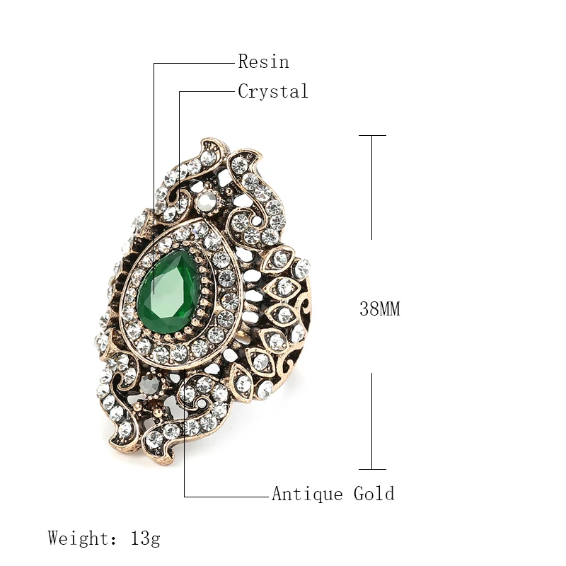 Kinel Unique Antique Gold Gray Crystal Ring For Women Party Accessories Vintage Wedding Jewelry Luxury Gifts 2019 New