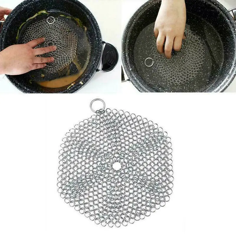 1 Pcs Stainless Steel cleaning brush Finger Cast Iron Cleaner Chain Mail Palm Brush Scrubber Brush Kitchen Wash Tool