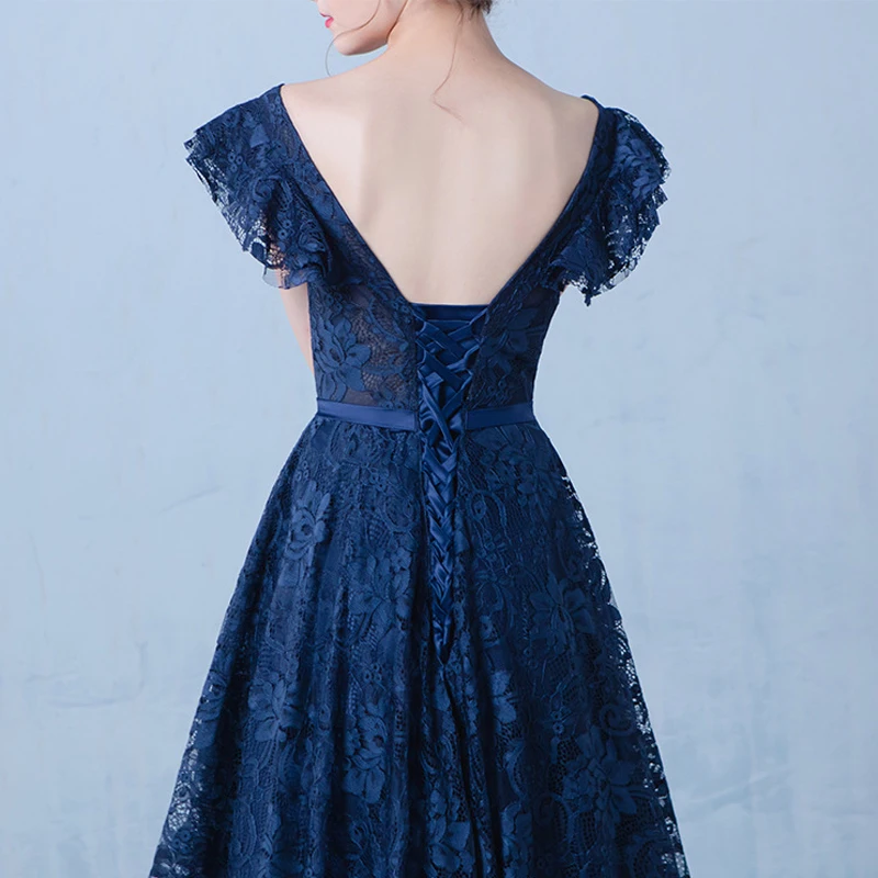 Nieuwe Vintage Avondjurk Marineblauw Tulle Sexy V-hals A-lijn Lange Prom Partij Jassen