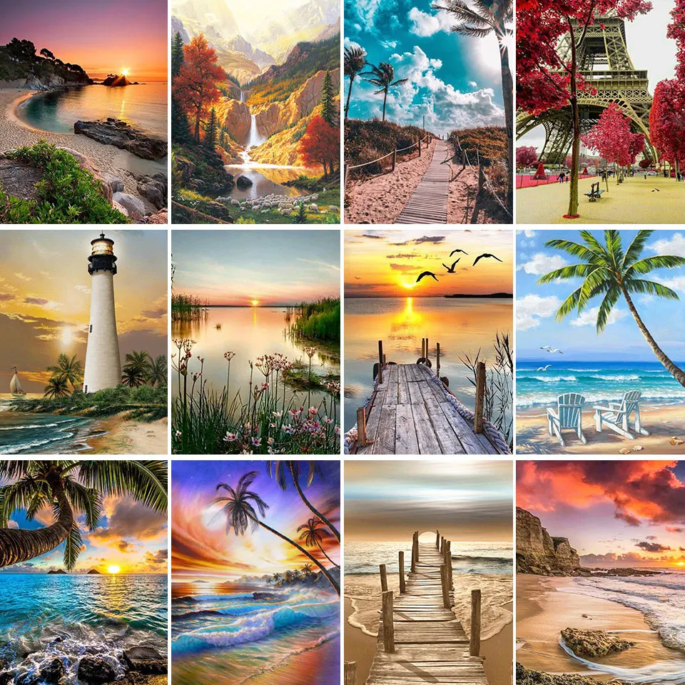 

5D DIY Diamond Painting Landscape Sunset Set Cross Stitch Kits Full Drill Embroidery Diamond Mosaic Art Picture Home Decor Gift