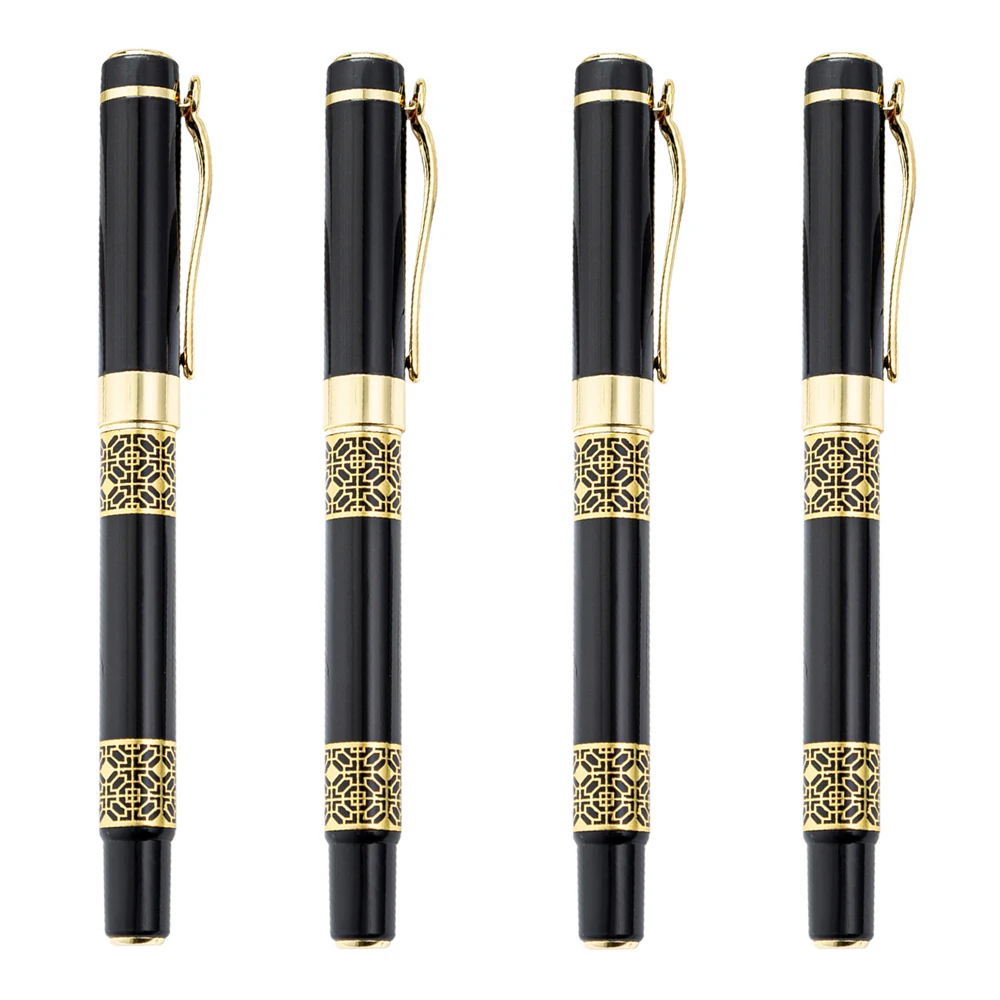 16Pcs Luxury Quality Golden Carving Black Wood Business Fountain Pen Student School Stationery Supplies Ink Nibs Fountain Pens