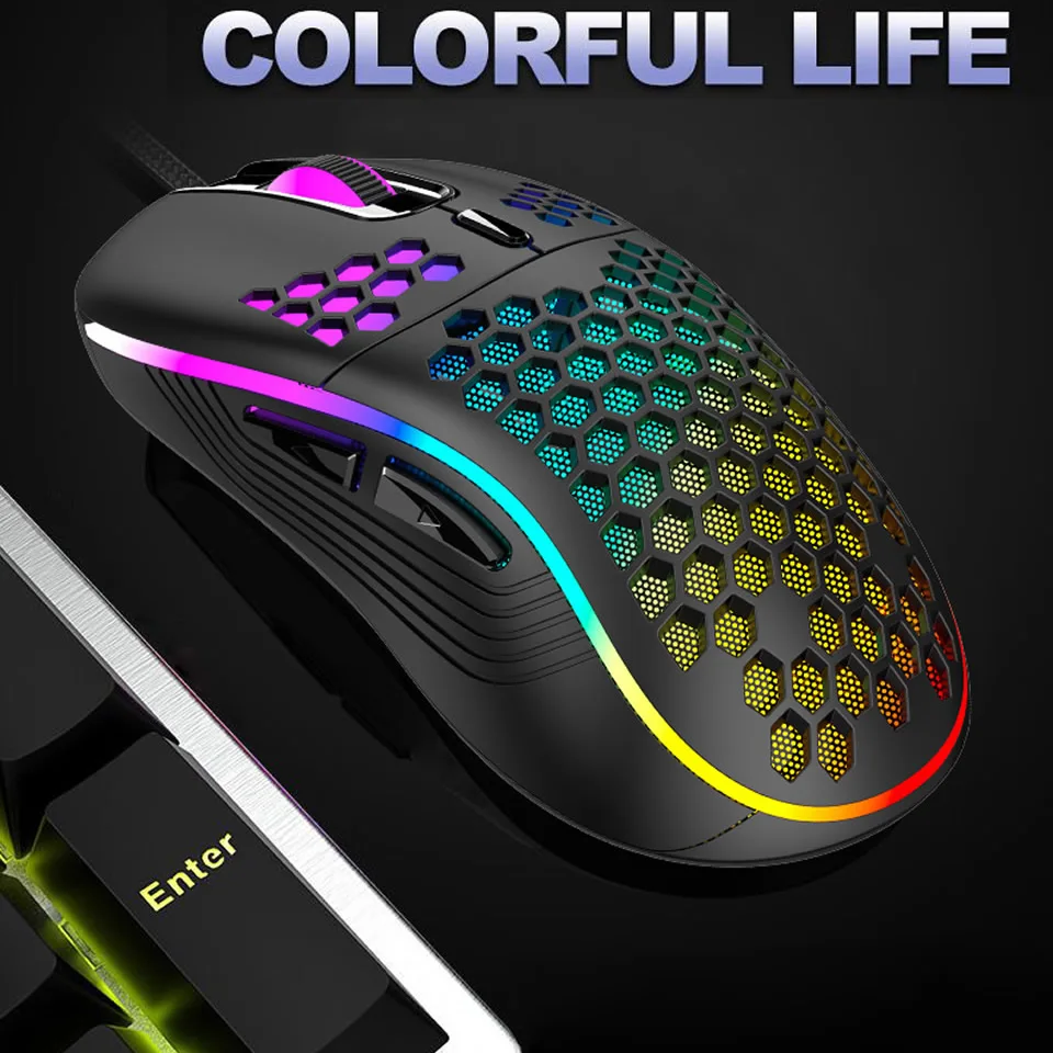 Lightweight RGB Gaming Mouse 7200DPI Honeycomb Shell Mouse Ergonomic Mice with Ultra Weave Cable for Computer Gamer PC Desktop