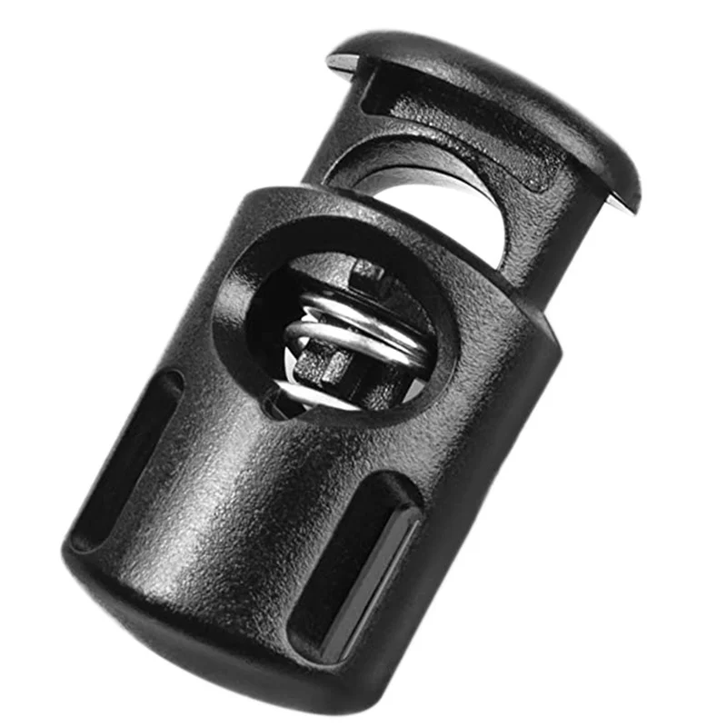 50 pçs/lote plástico preto cabo de bloqueio primavera fecho parar único furo cordão rolha toggles para paracord peças corda vestuário