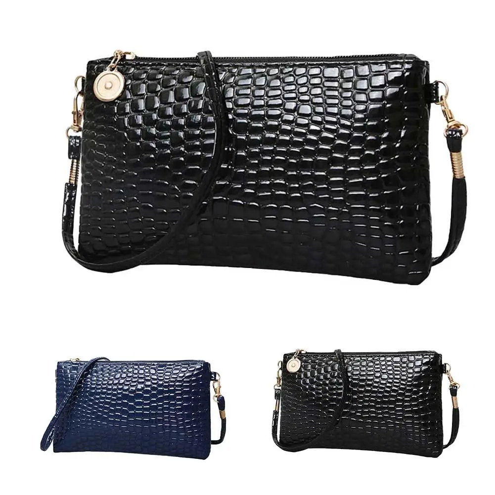 

Women Crocodile Pattern Solid Color Zipper Coin Purse Wallets PocketCrossbody Shoulder Bag Phone Holder Messenger Money Bags