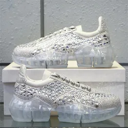 Women Sneakers Transparent Sole Platform Creepers Lace-up Flat Shoes Woman Rhinestone Ladies Espadrilles Running Trainers