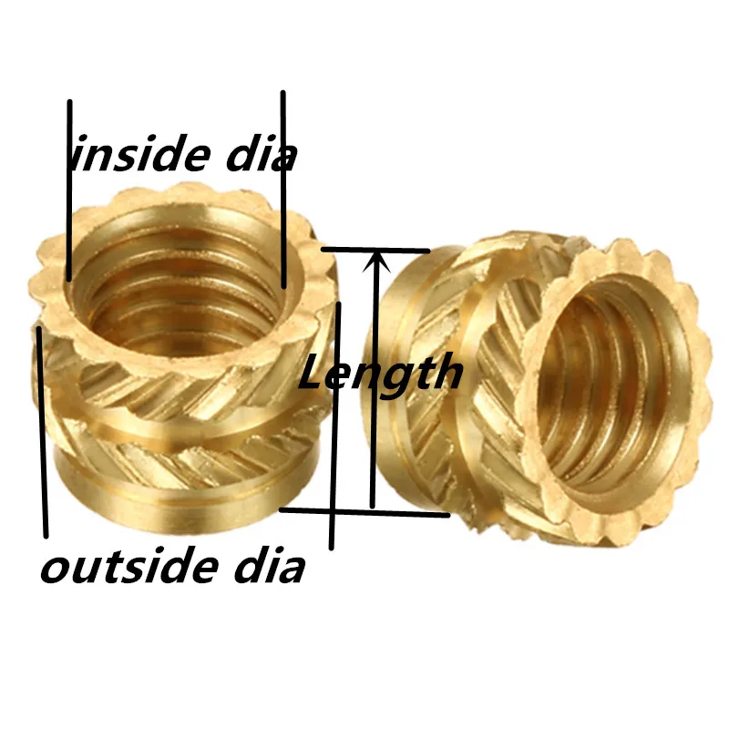 M2.5Brass Hot Melt Insert Nuts Heating Molding Copper Thread Insert Nut Double Twill Knurled Injection nut 261