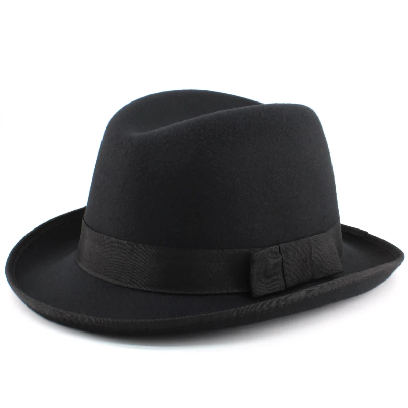 Men Women Wool Classical Homburg Hats Bowtie Band Fedora Caps Trilby Sunhat Jazz Winter Warm Adjustable Size M-L 7 1/8-7 3/8