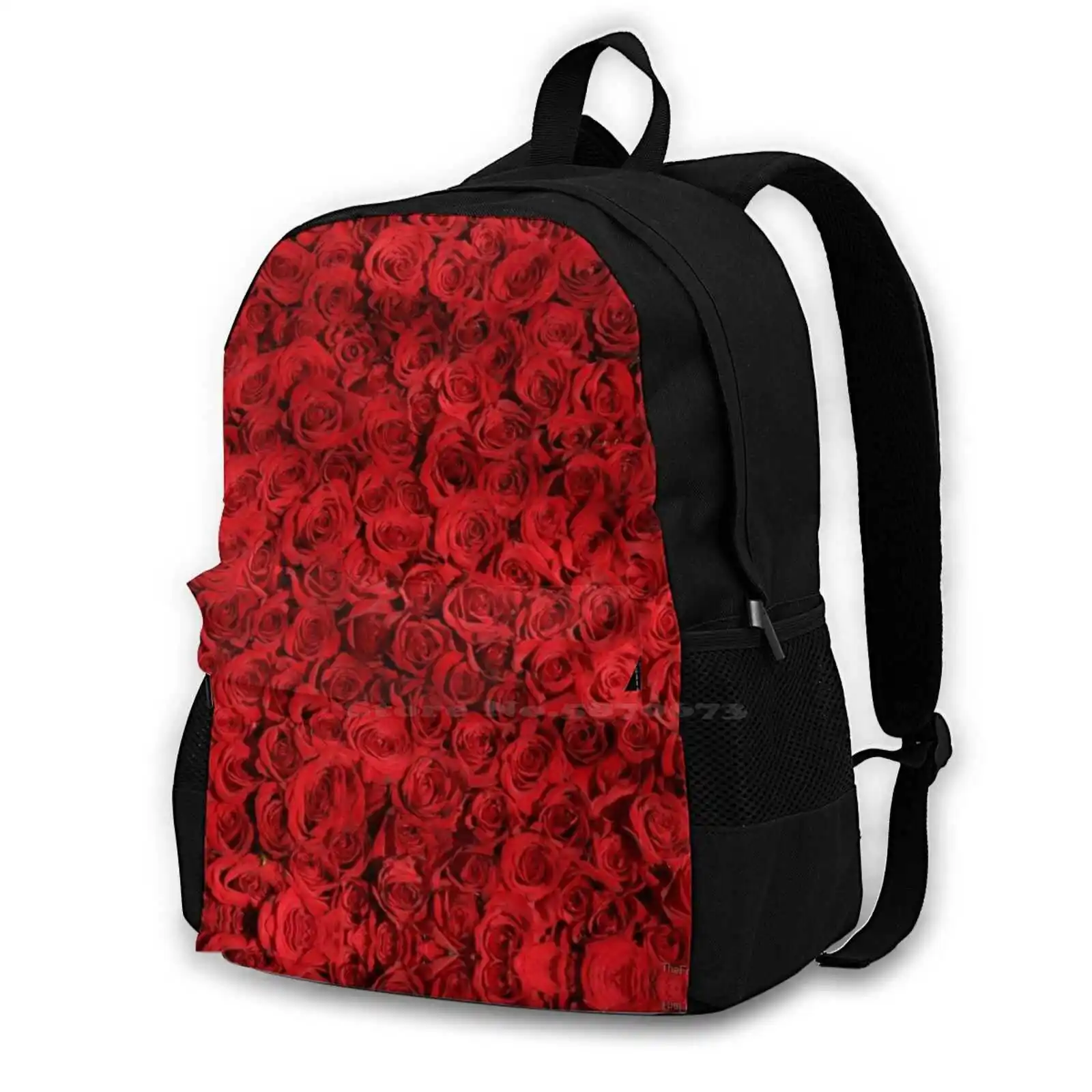 Red Roses 3d Print Design Backpack Casual Bag Flower Pattern Roses Red Love Valentine Glamour Floral Perfume Nature Plants