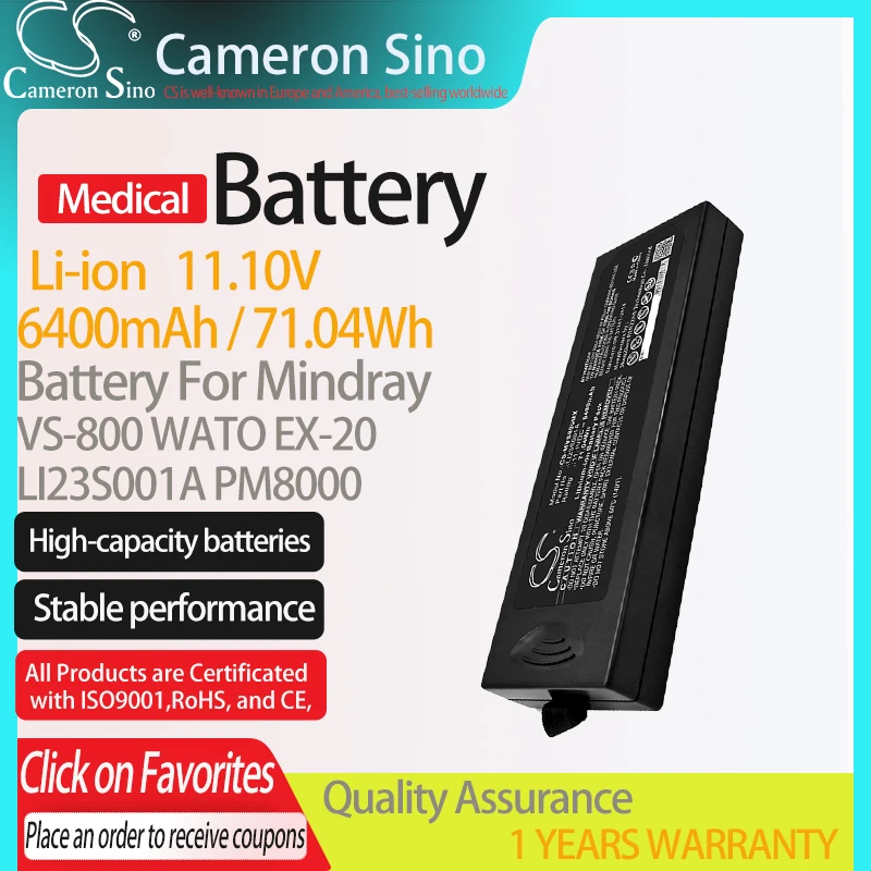 CameronSino Battery for Mindray VS-800 WATO EX-20 PM8000 fits Mindray LI23S001A Medical Replacement battery 6400mAh/71.04Wh