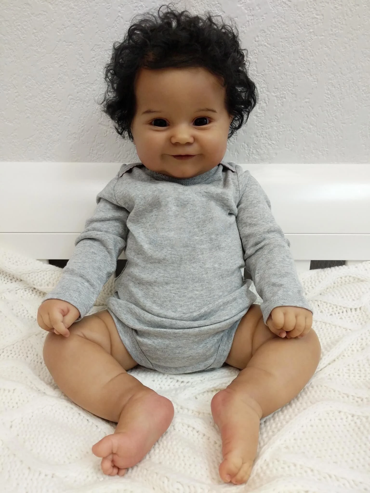 NPK 50CM Soft Body Flexible Reborn Baby Girl Maddie Black Skin African American Baby Handrooted Hair