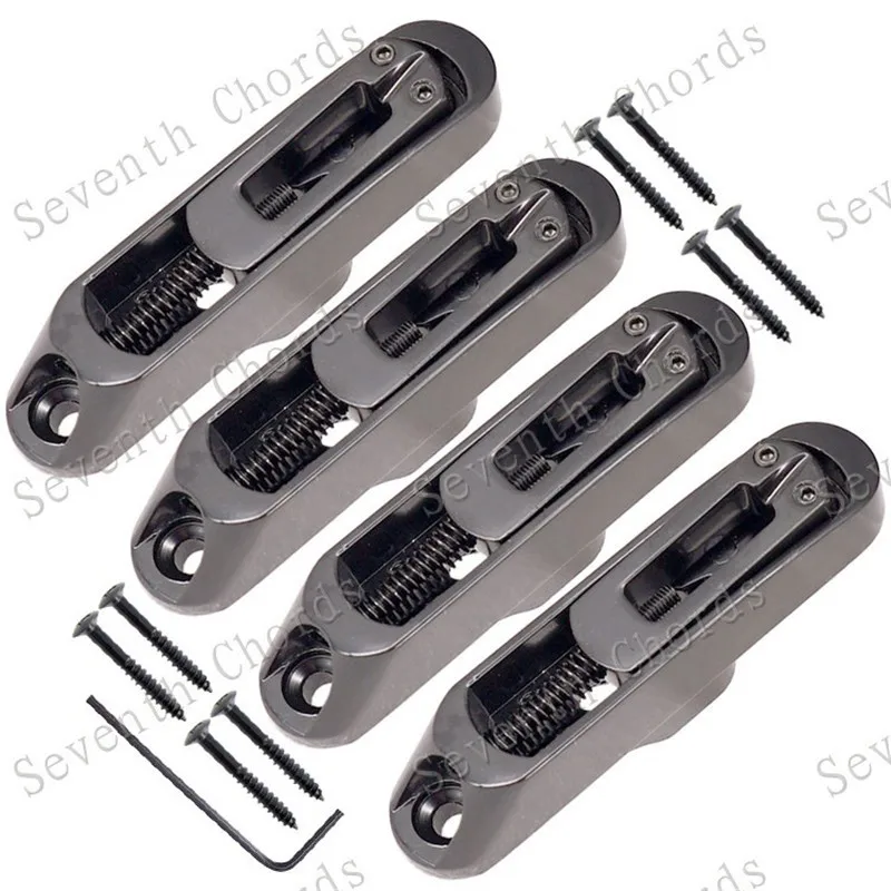 Ein Set mit 4 Stück individuellen 4-saitigen Bassgitarren-Stegsätteln, Saitenhalter, Chrom, Schwarz, zur Auswahl, Gitarrenzubehörteile – Detail 2