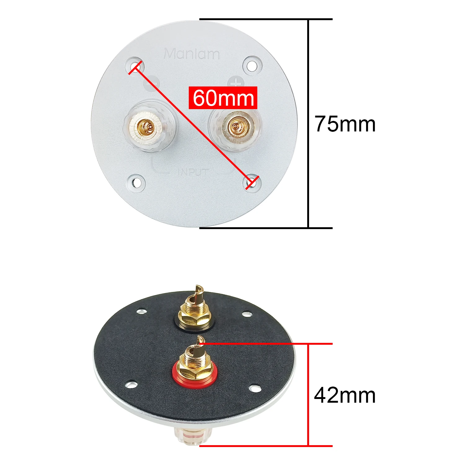 1Pc 75Mm Ronde Zuiver Koper Junction Terminal Speaker Box Base 2-Positie Aluminium