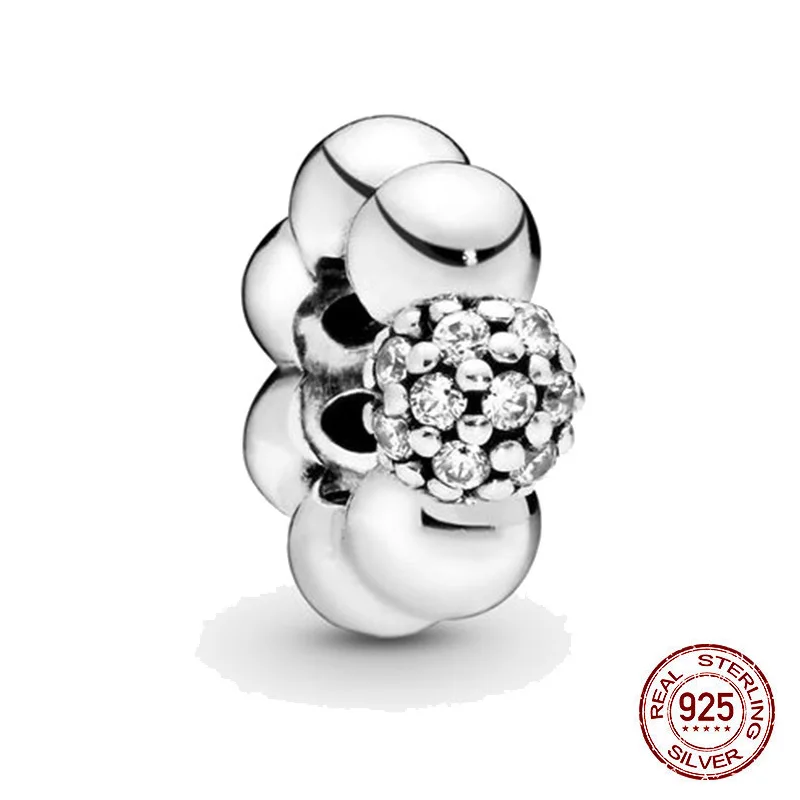 

New 925 Sterling Silver Polished & Pavé Bead Spacer Charm Beads Fit Original Pandora Bracelet DIY Silver 925 Jewelry Making