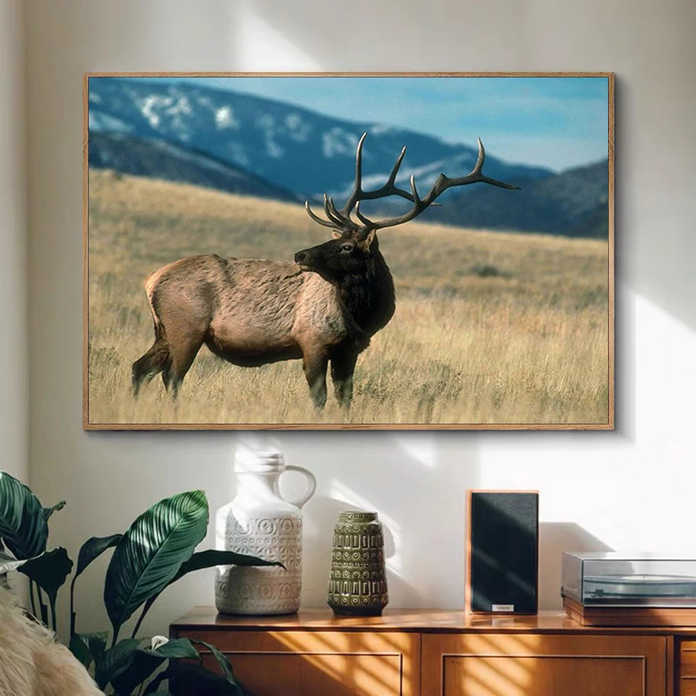 008 Elk On The Grassland Animal Insect Beast Silk Cloth Wall Poster Art Home Decoration Gift