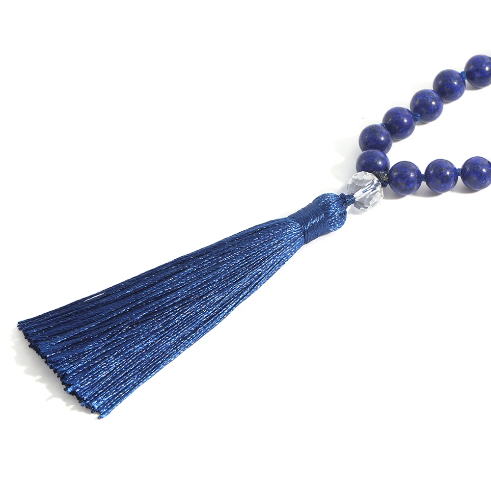 108 Mala 8MM Lapis Lazuli & Green Malachite Beaded Knotted Necklace Men and Women Blessing Fashion Charm Jewelry Long Tassel