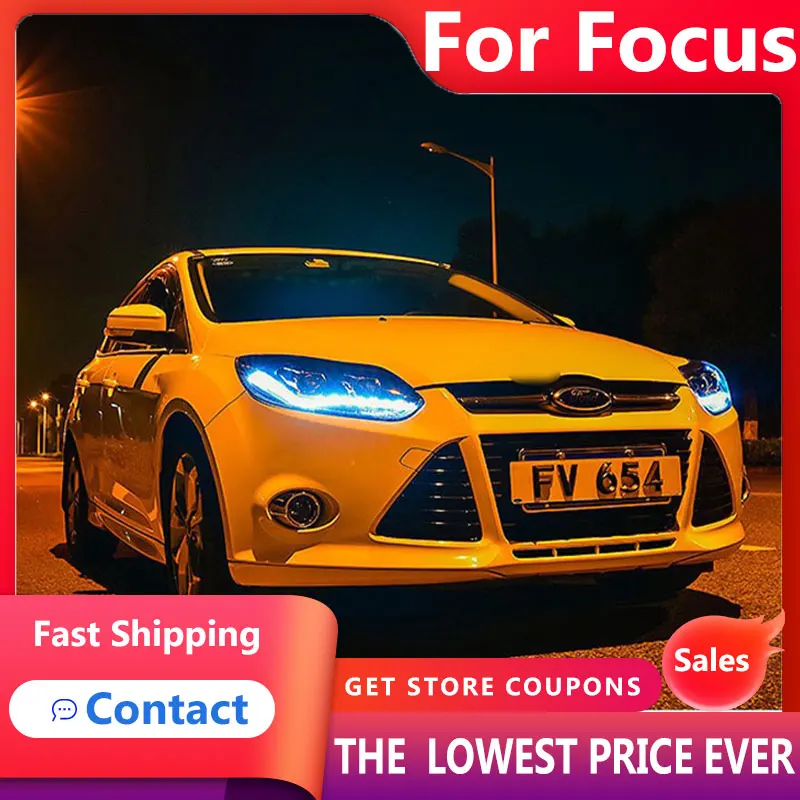 HANA for Ford Focus Headlight 2012 2013 2014 Focus LED DRL D2H Hid Option Head Lamp Angel Eye Bi Xenon Beam Accessories