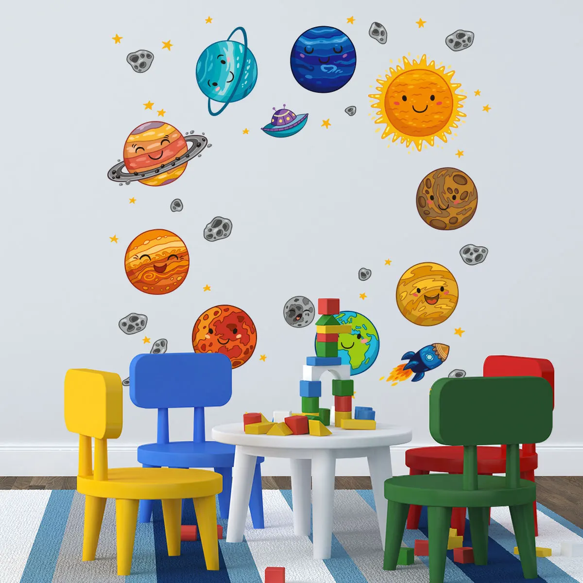 5pcs/set Solar System Cartoon Wall Sticker for Children's Room Decorative Art Stickers on The Wall Home Decor Boy Toy Gift