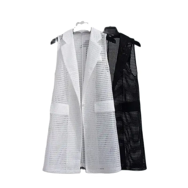 

Summer New Korean Style Hollow Suit Vest Cardigan Thin Section Long Section Loose Thin Coat Waistcoat Women