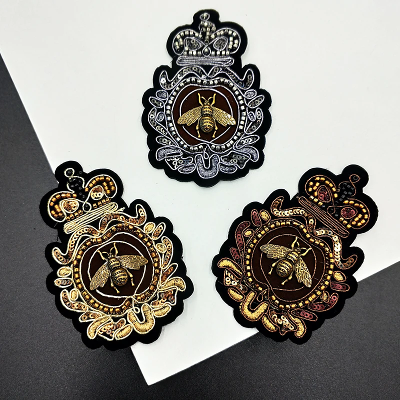 Fashion New Embroidery Crown Metal Bee Patch Sticker DIY Personality  Beaded Badge Animal Clothing Sewing Supplies