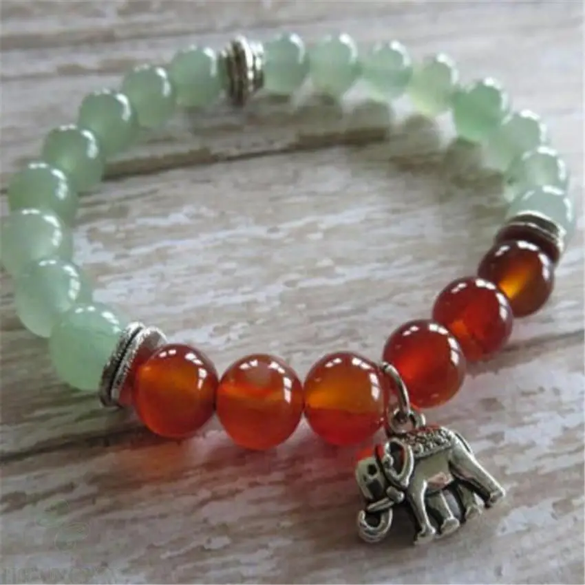 Bracelets Mala en pierre précieuse pour hommes, 8mm, pendentif extensible, vert, jade, rouge, agate, méditation, Yoga, énergie, prière, Chakras, 7.5 pouces