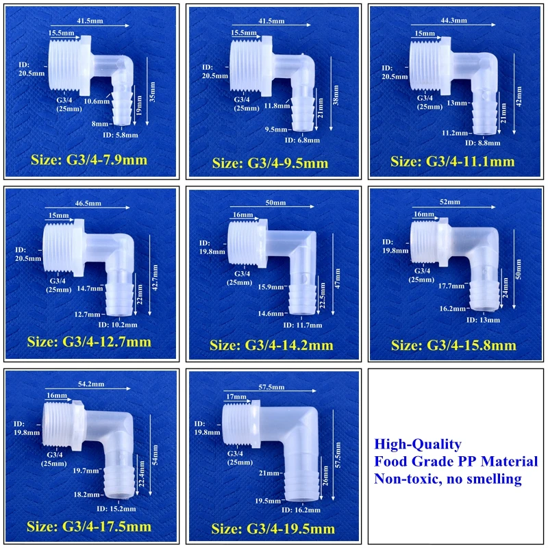 5 ~ 200 sztuk G3/4 do 7.9 ~ 19.5mm Food Grade PP Pagoda złącze kątowe ogród wąż do nawadniania wspólne akwarium DIY wspólne