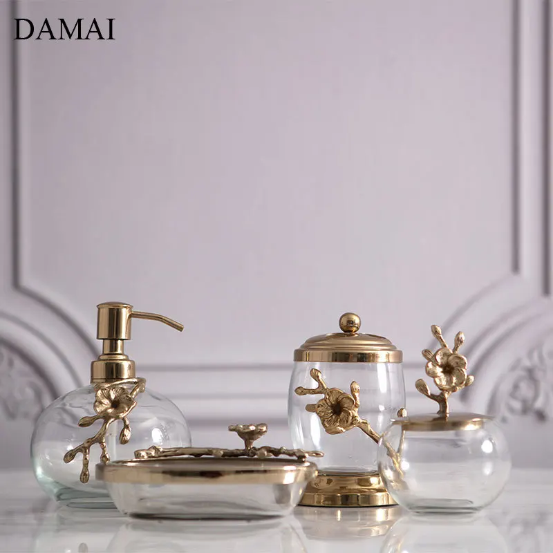 European Vintage Shower Accessories Handmade Do The Old Plating Craft Four Piece Set Wash Set Home Restroom Bathroom Decoration