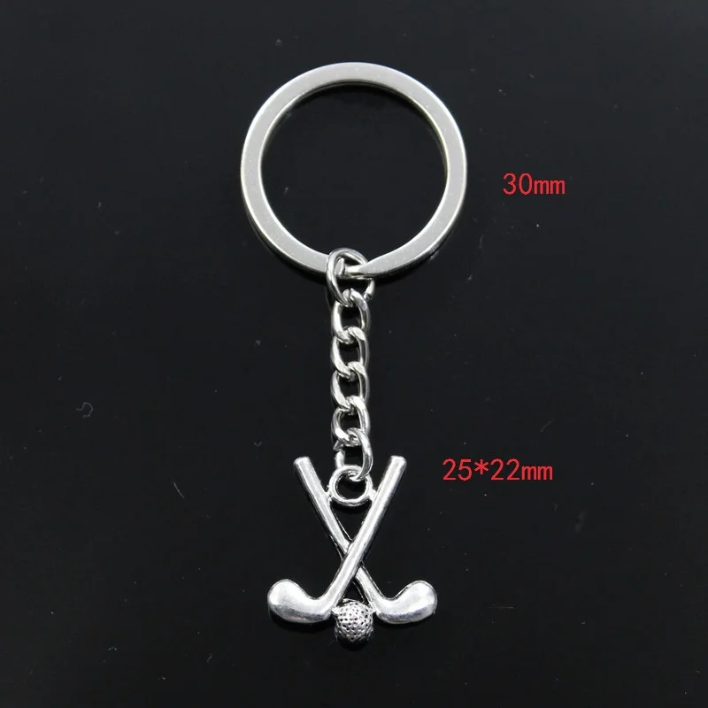 Fashion Keychain 25x22mm Hockey Stick Club Silver Color Pendants DIY Men Jewelry Car Key Chain Ring Holder Souvenir For Gift