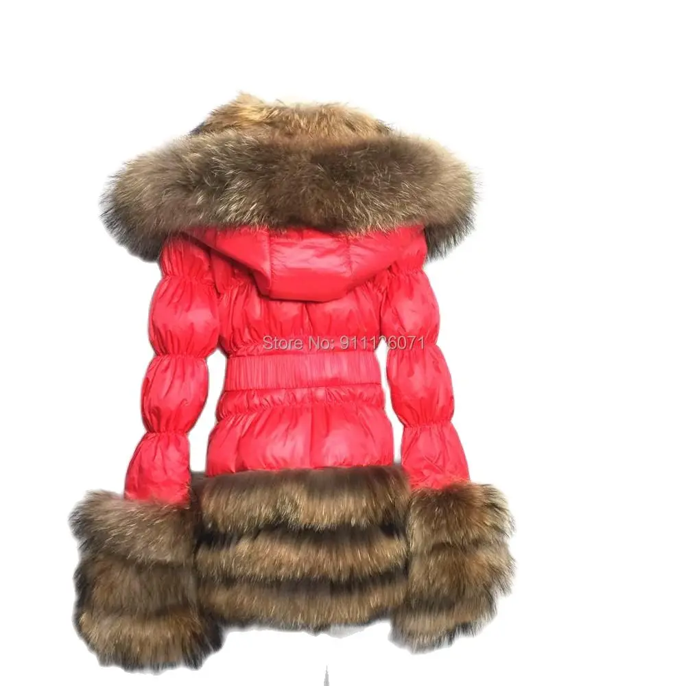 Custom D26 Free Shipping  Detachable Sleeves Ladies Puffer Jacket With Real Raccoon Fluffy Fur Down jacket women