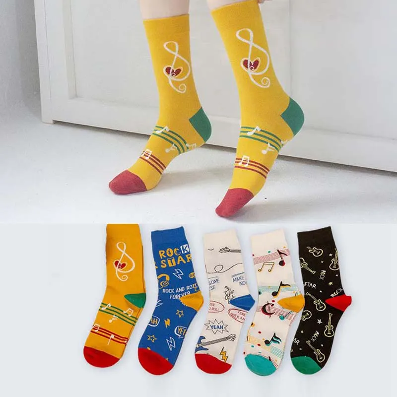 Happy Viennese Music Women Socks Fashion Notes Guitar Creative Hip Hop Beatles-style Cotton Sock Wonderful Beethoven Symphonies