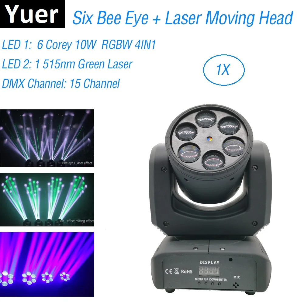 

Six Bee Eye Laser Show Light 6X10W RGBW 4IN1 Beam Moving Head Lights Dj Laser Dance Projector For Disco Light Music Party Lights