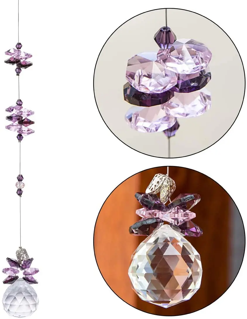 

H&D 30mm Crystal Hanging Suncatcher Rainbow Maker Chandelier Ball Prism Pendant Ornament Home Wedding Decoration Gift (Purple)