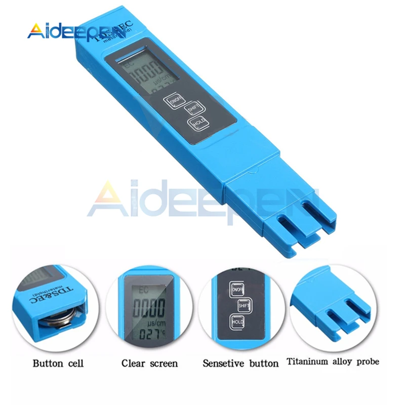 TDS EC Meter Temperature Tester Pen Conductivity Water Quality Thermometer 3 in1 Measurement Tool TDS&EC Tester 0-9990ppm