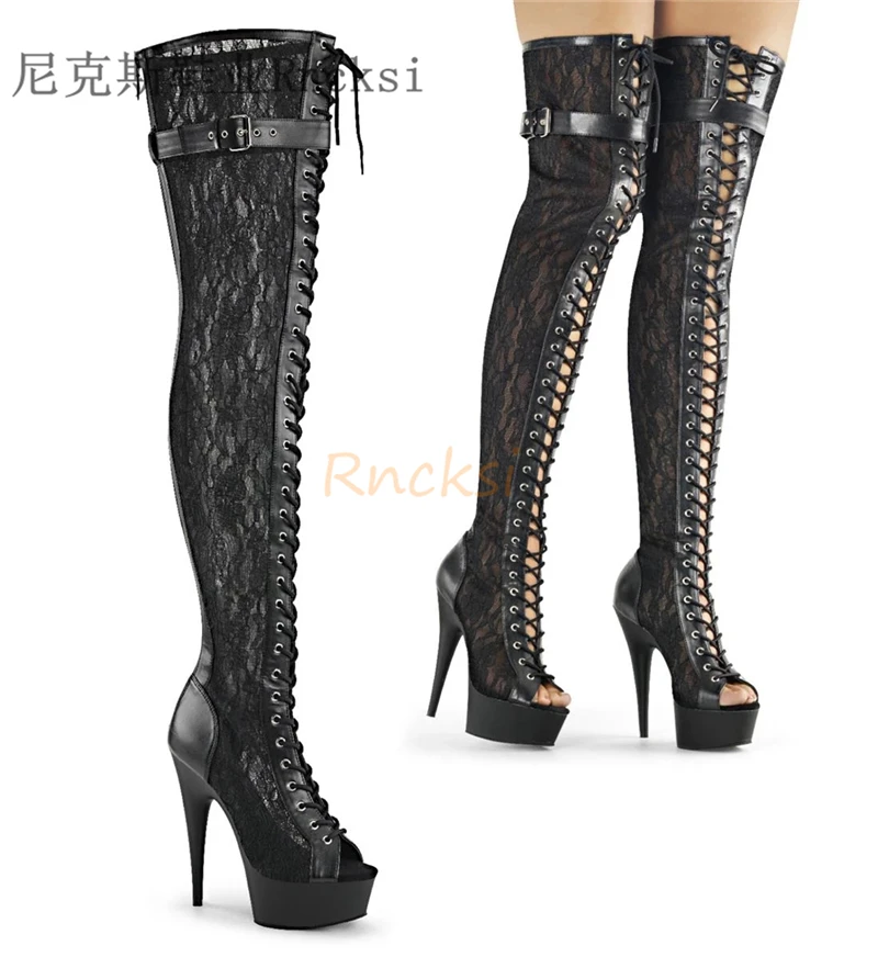 Rncksi Size 34-46 Sexy Over Knee Thigh High Boots Women Autumn Winter Long Boots Shoes Women Platform Lace Boots