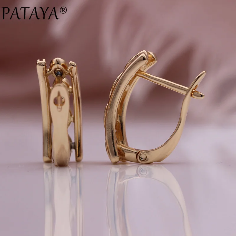 PATAYA New Square Dangle Earrings 585 Rose Gold Color Natural Zircon Fashion Jewelry Horse Eye Hollow Trend Fine Women Earrings