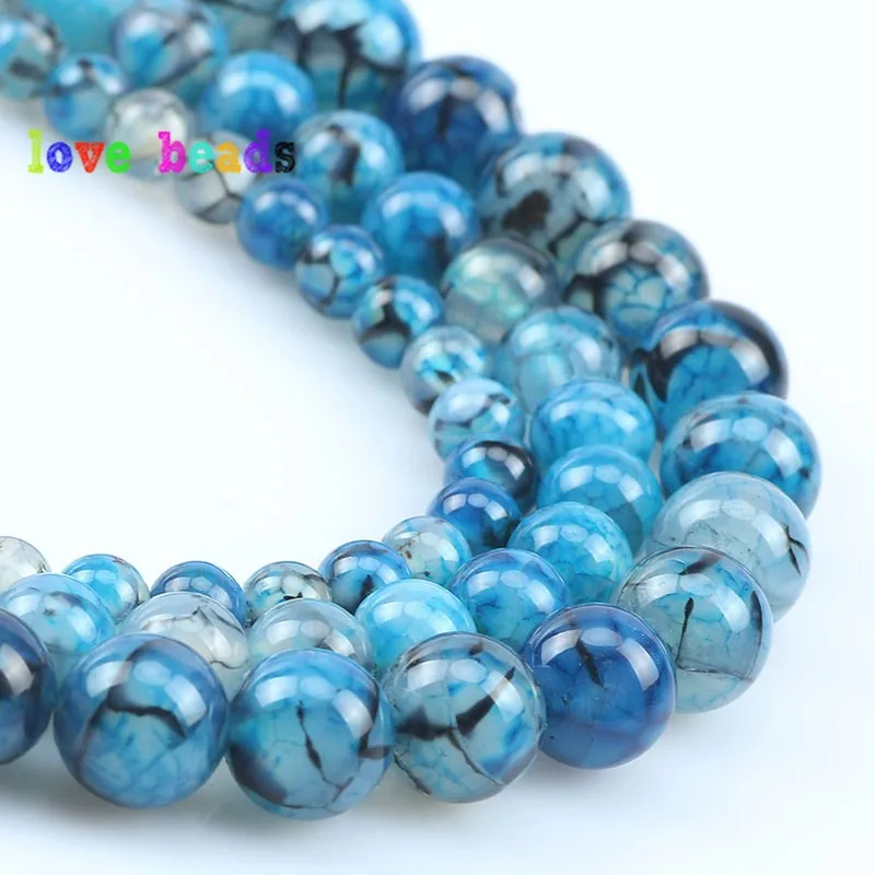 Blue Dragon Vein Agates Beads 6/8/10mm Natural Stone Round Beads for Jewelry Making DIY Bracelet Accessories 15‘’ Strand