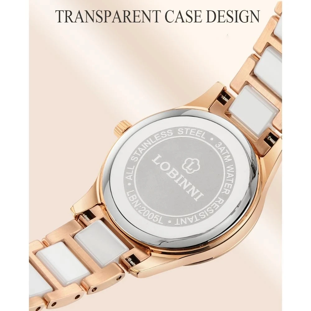 LOBINNI модные часы женские роскошные кварцевые часы с кристаллами и стразами для женщин романтический подарок водонепроницаемые часы с керамическим ремешком