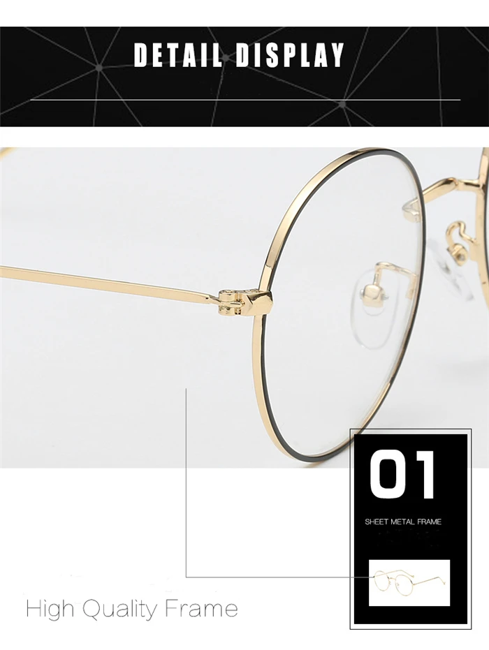 Frauen Runde Metall Brille Rahmen Mit Grad Männer Ultraleicht Fertig Myopie Gläser -0,5 -1 -1,5 -2 -2,5 -3 -3,5 -4 -4,5 -5 -6,0 – Detail 5