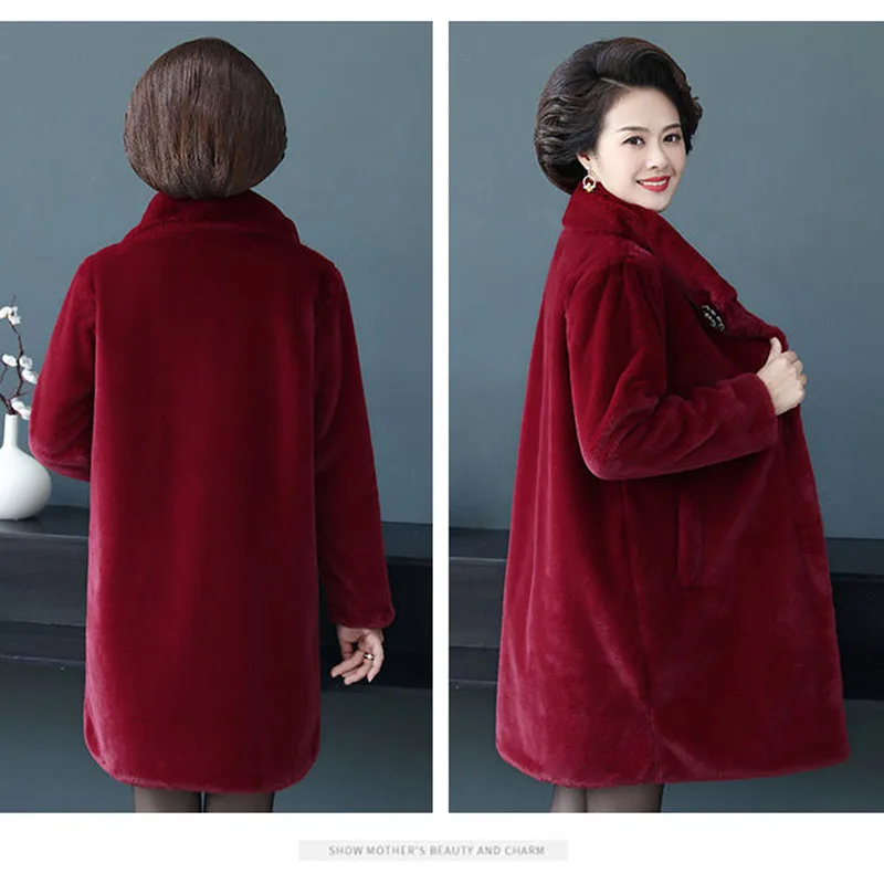 Middle-Aged Old Western Mothers Wear Imitate Fur And Fur Coats Mink Fleece Coats Women Mid-Length Coats To Keep Warm Thick M258